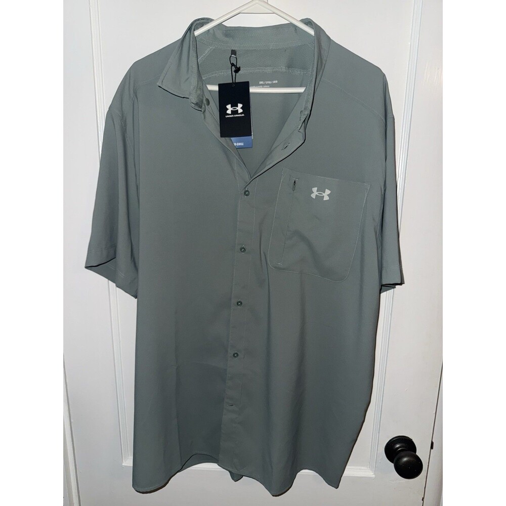 Under Armour Mens 2XL Sage Green Drift Tide 2.0 Shirt Sleeve Button Up Shirt